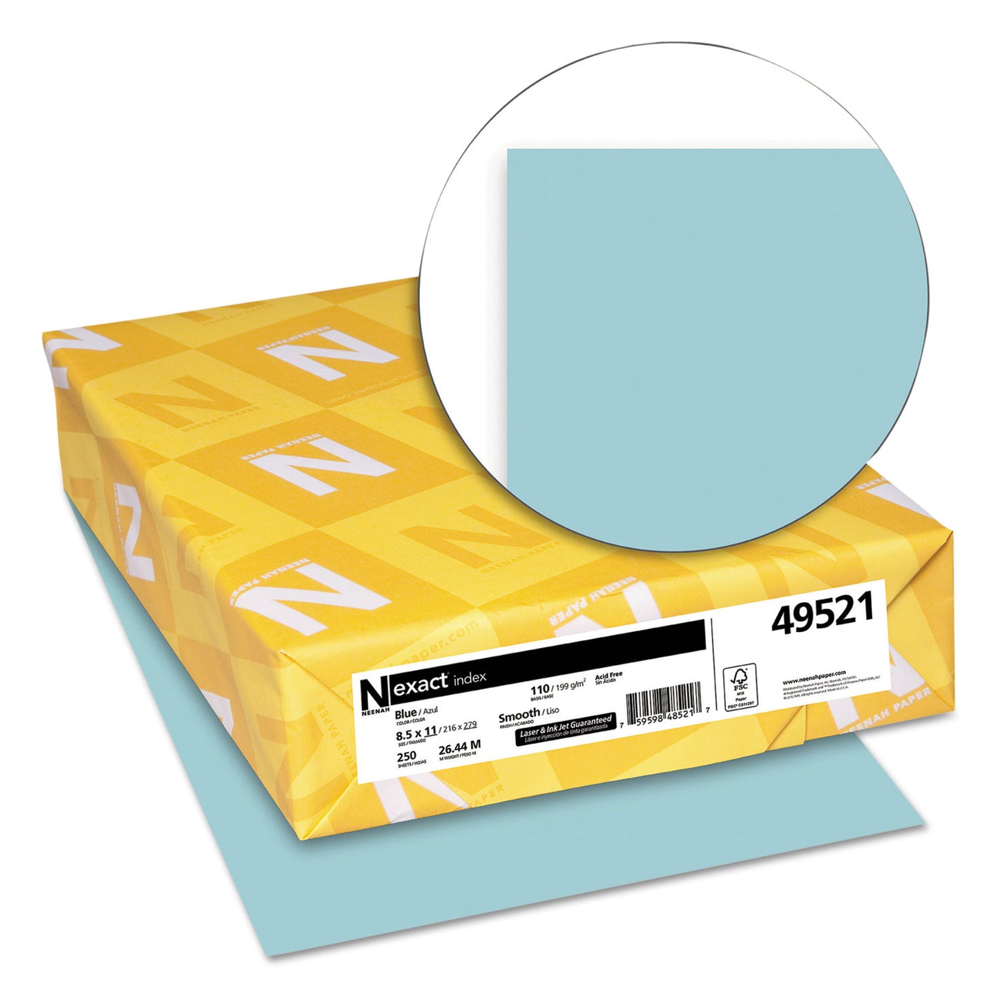 Neenah Paper Exact Index Card Stock, 110 lb Index Weight, 8.5 x 11, Blue, 250/Pack (49521)