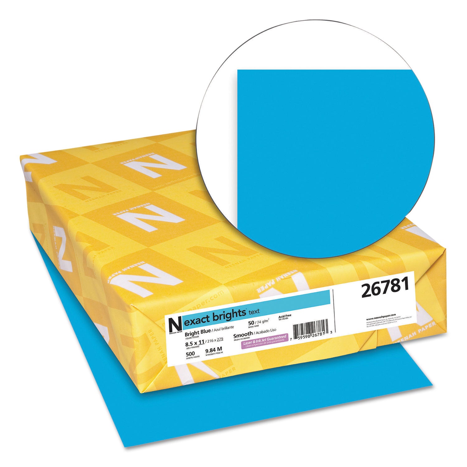 Neenah Paper Exact Brights Paper, 20 lb Bond Weight, 8.5 x 11, Bright Blue, 500/Ream (26781)