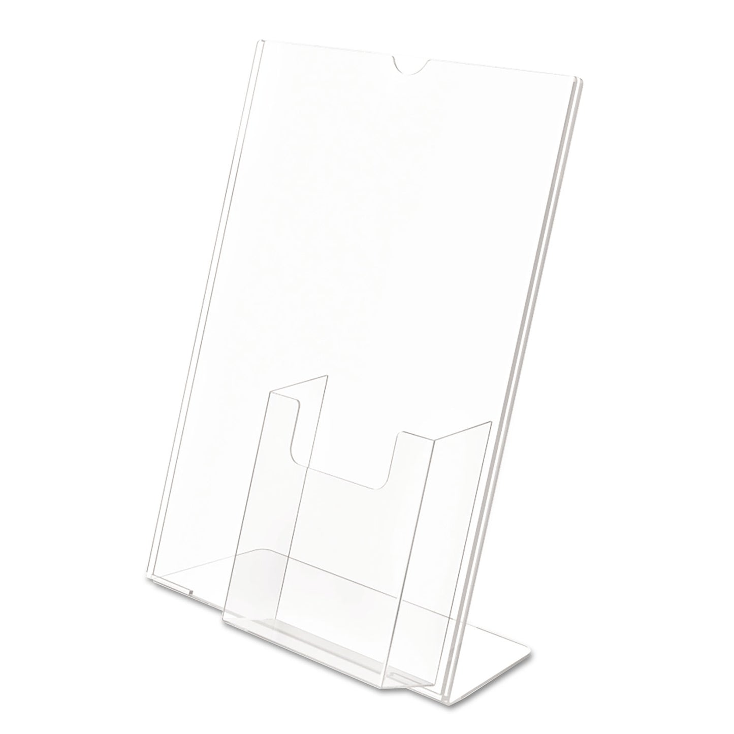 Deflecto Superior Image Slanted Sign Holder with Front Pocket, 9w x 4.5d x 10.75h, Clear (590501)