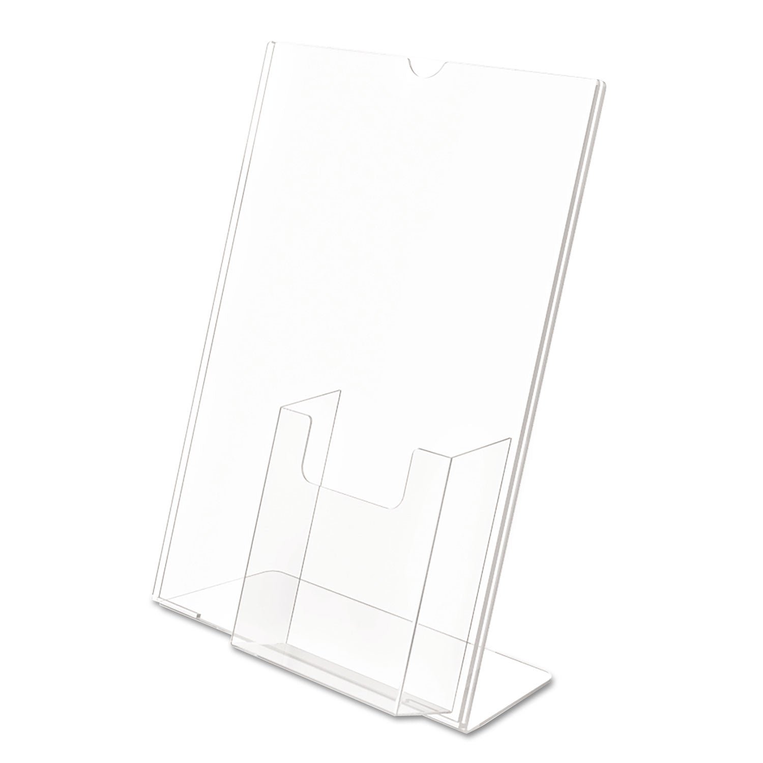 Deflecto Superior Image Slanted Sign Holder with Front Pocket, 9w x 4.5d x 10.75h, Clear (590501)