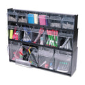 Deflecto Tilt Bin Interlocking Multi-Bin Storage Organizer, 4 Sections, 23.63" x 6.63" x 8.13", Black/Clear (20404OP)