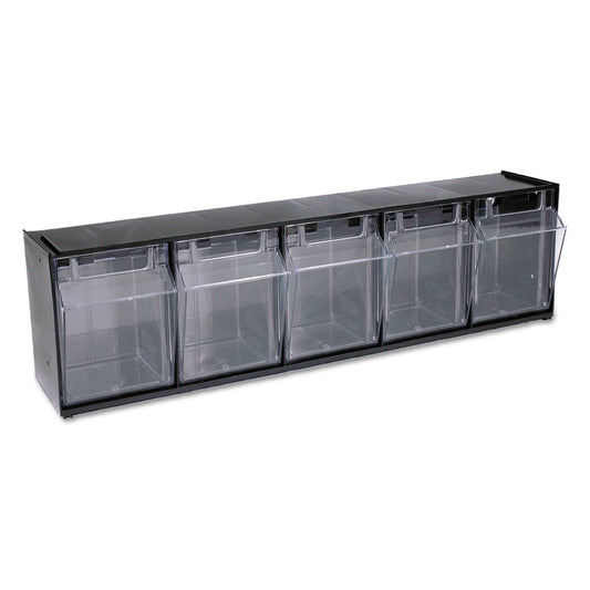 Deflecto Tilt Bin Interlocking Multi-Bin Storage Organizer, 5 Sections, 23.63" x 5.25" x 6.5", Black/Clear (20504OP)