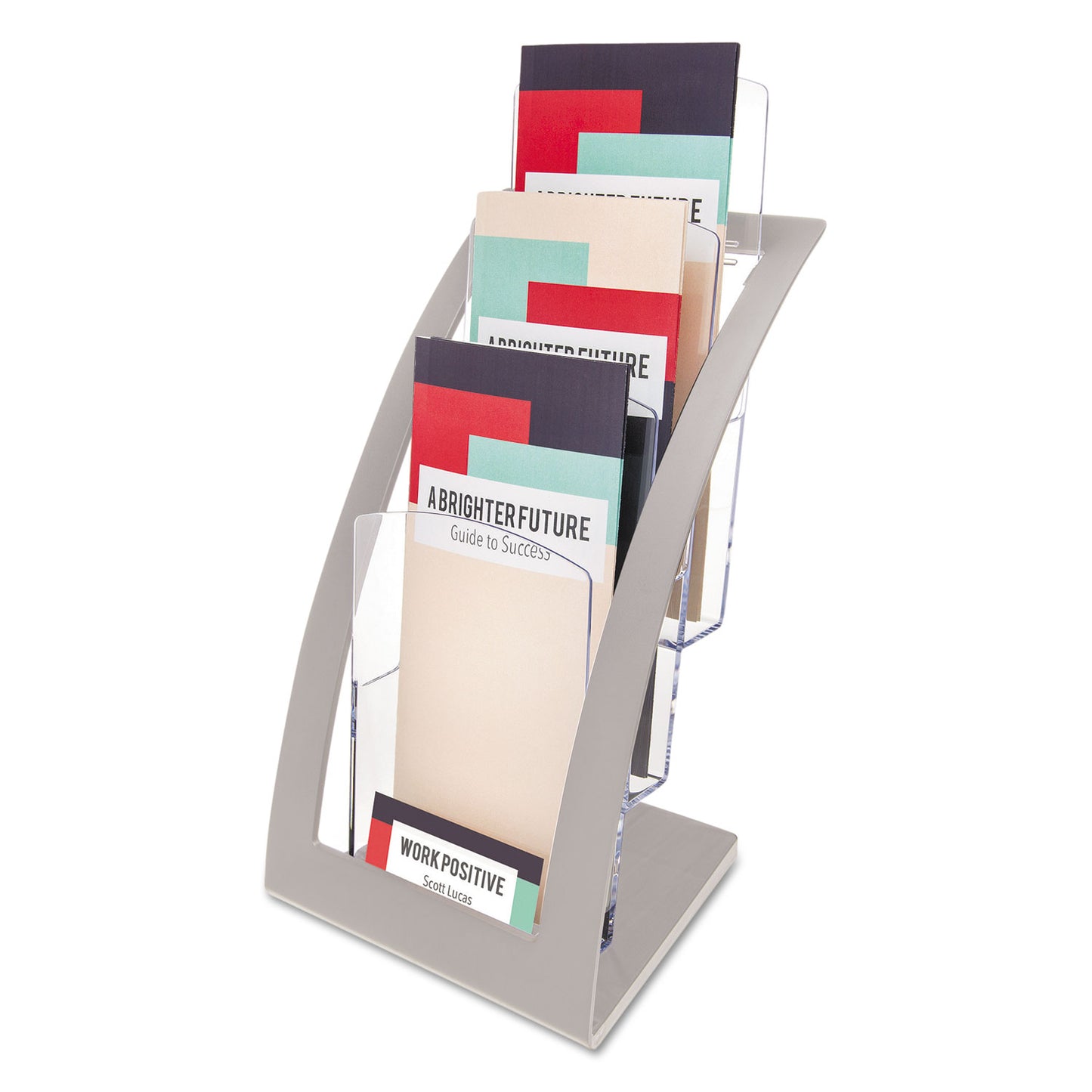 Deflecto 3-Tier Literature Holder, Leaflet Size, 6.75w x 6.94d x 13.31h, Silver (693645)