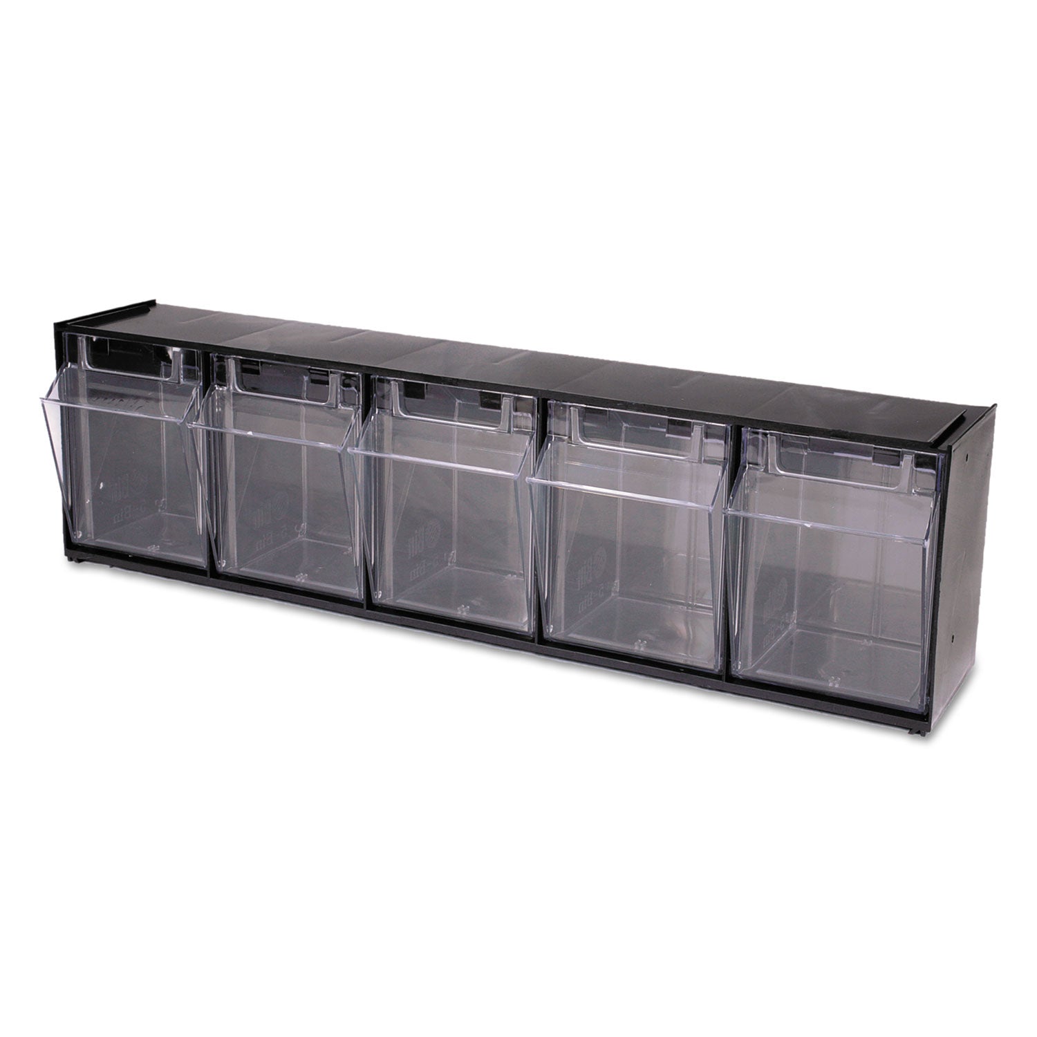 Deflecto Tilt Bin Interlocking Multi-Bin Storage Organizer, 5 Sections, 23.63" x 5.25" x 6.5", Black/Clear (20504OP)