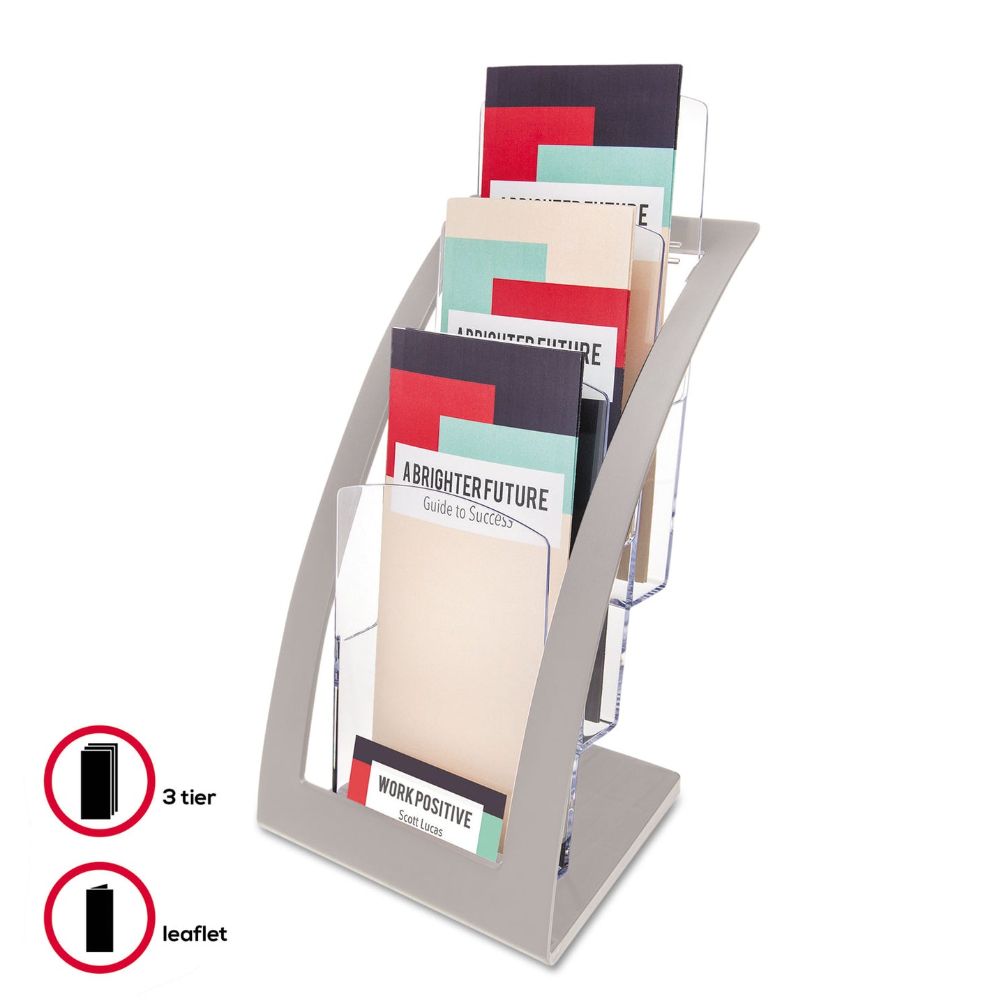 Deflecto 3-Tier Literature Holder, Leaflet Size, 6.75w x 6.94d x 13.31h, Silver (693645)