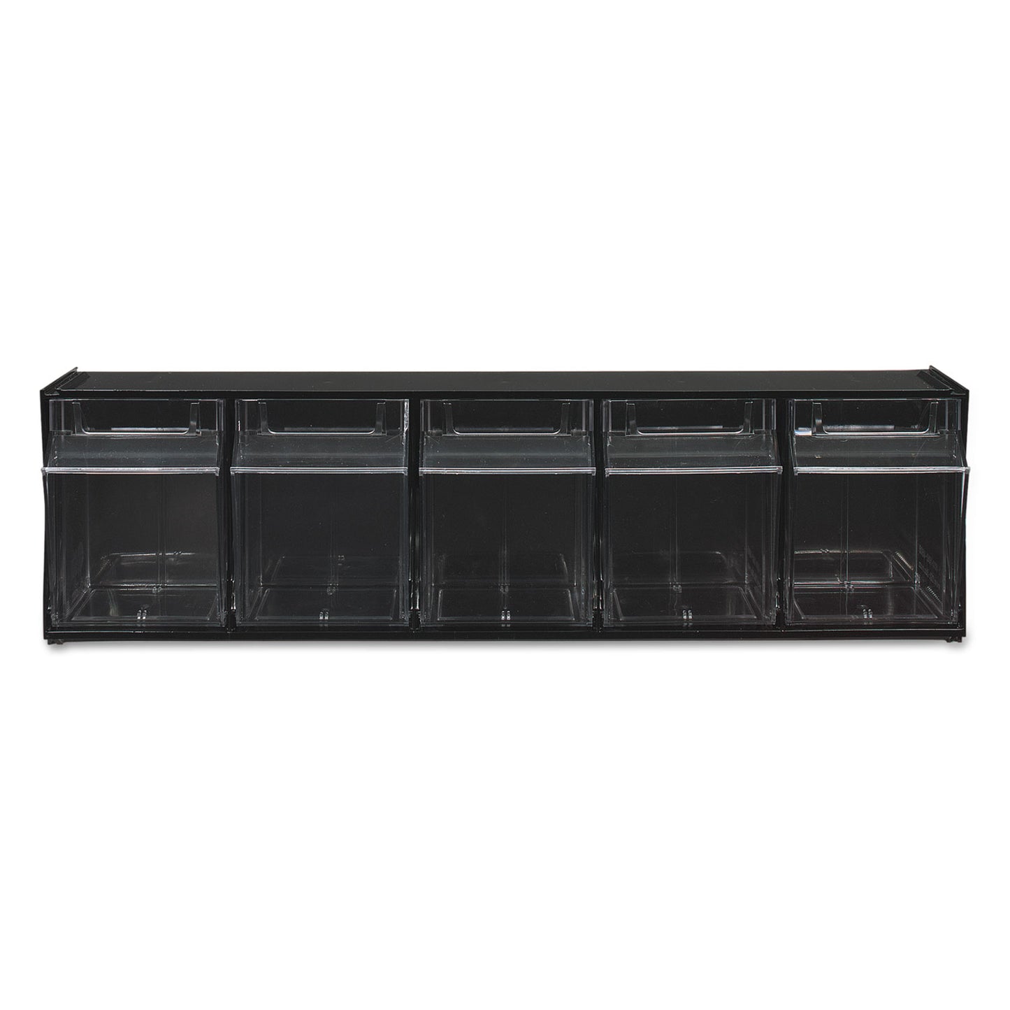 Deflecto Tilt Bin Interlocking Multi-Bin Storage Organizer, 5 Sections, 23.63" x 5.25" x 6.5", Black/Clear (20504OP)