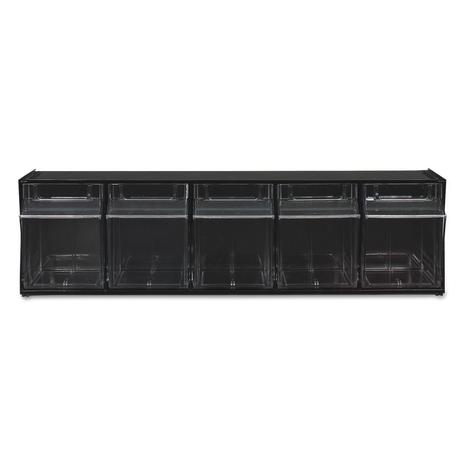 Deflecto Tilt Bin Interlocking Multi-Bin Storage Organizer, 5 Sections, 23.63" x 5.25" x 6.5", Black/Clear (20504OP)