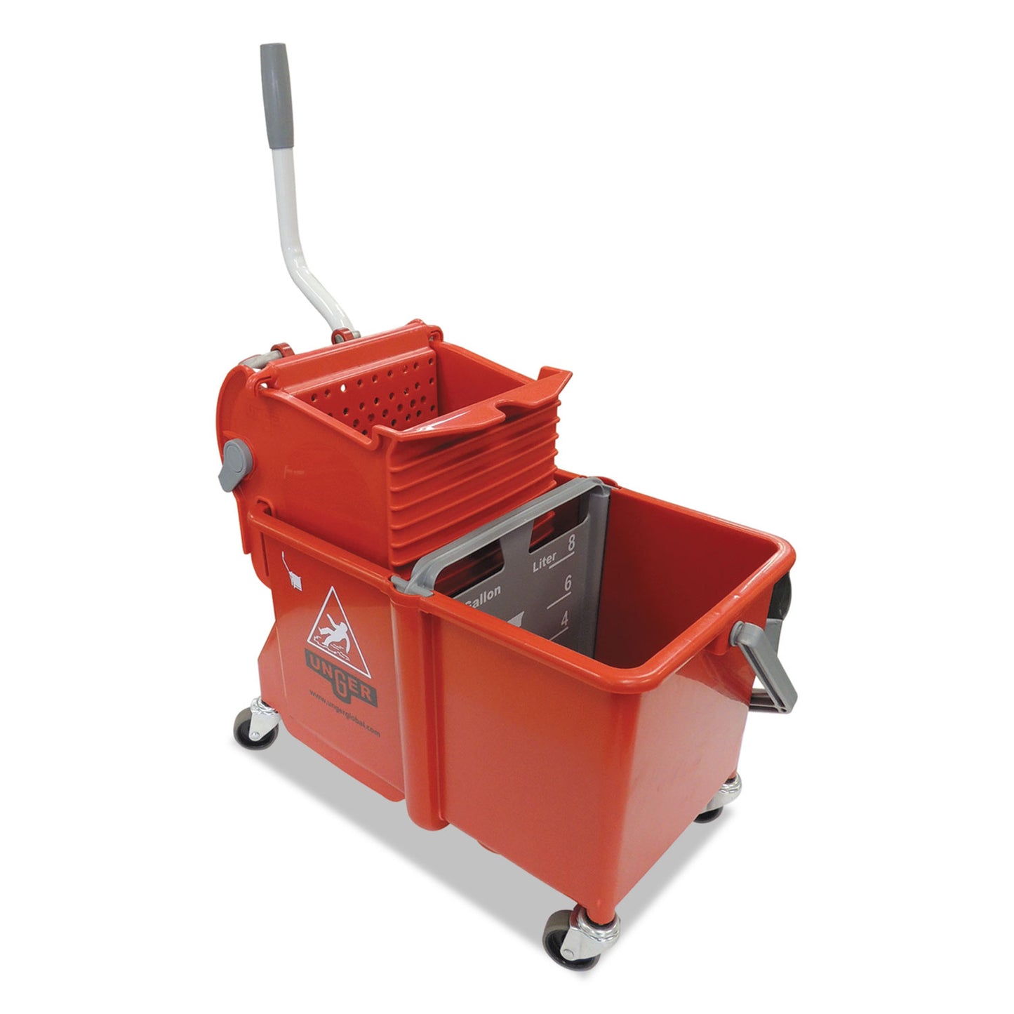 Unger Side-Press Restroom Mop Dual Bucket Combo, 4 gal, Plastic, Red (COMSR)