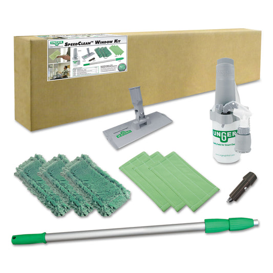 Unger SpeedClean Window Cleaning Kit, 72" to 80", Extension Pole With 8" Pad Holder, Silver/Green (CK053)