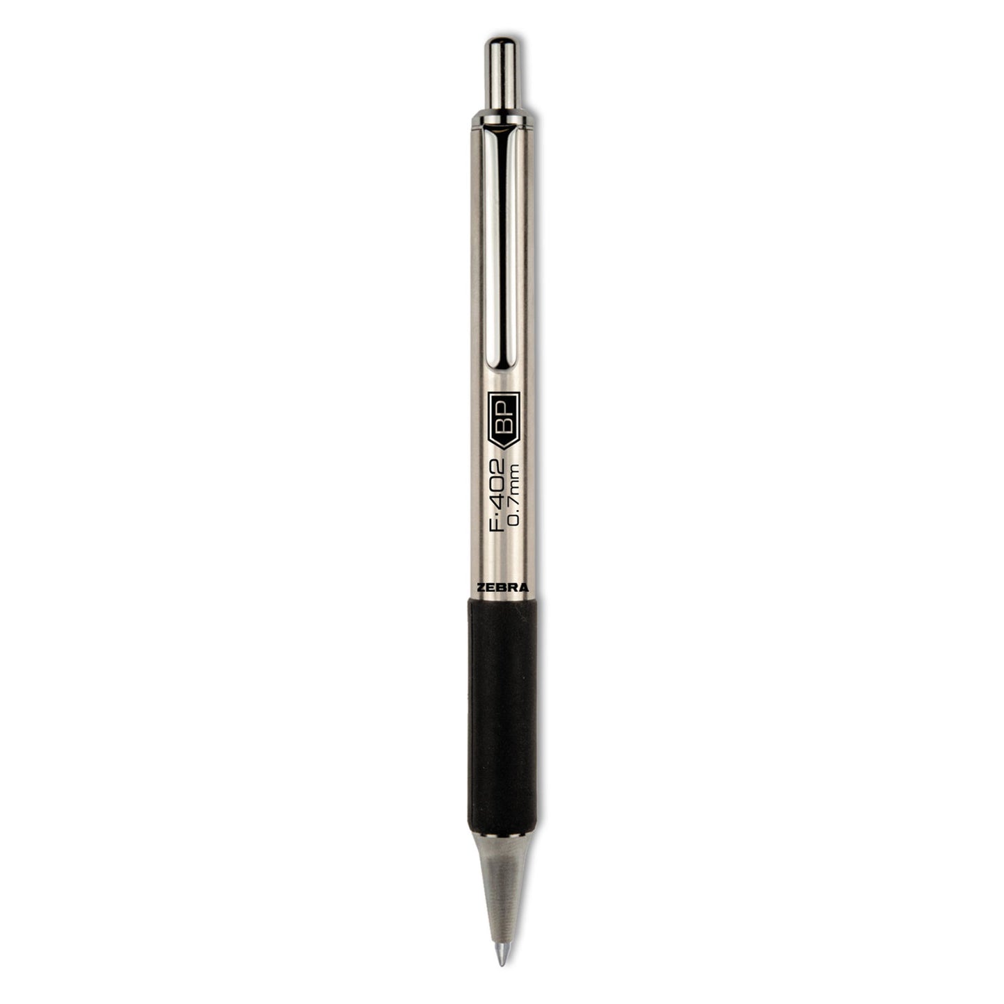 Zebra F-402 Ballpoint Pen, Retractable, Fine 0.7 mm, Black Ink, Stainless Steel/Black Barrel (29210)