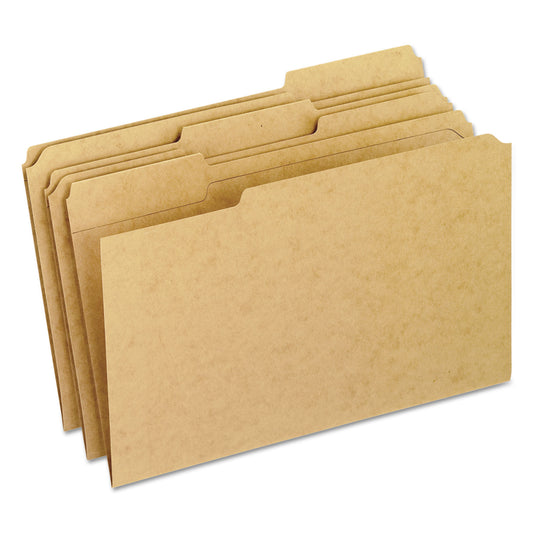Pendaflex Dark Kraft File Folders with Double-Ply Top, 1/3-Cut Tabs: Assorted, Legal Size, 0.75" Expansion, Brown, 100/Box (RK15313)