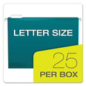 Pendaflex Colored Reinforced Hanging Folders, Letter Size, 1/5-Cut Tabs, Teal, 25/Box (415215TEA)