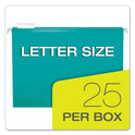 Pendaflex Colored Reinforced Hanging Folders, Letter Size, 1/5-Cut Tabs, Aqua, 25/Box (415215AQU)