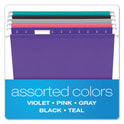 Colored Reinforced Hanging Folders, Letter Size, 1/5-Cut Tabs, Assorted Bold Colors, 25/Box