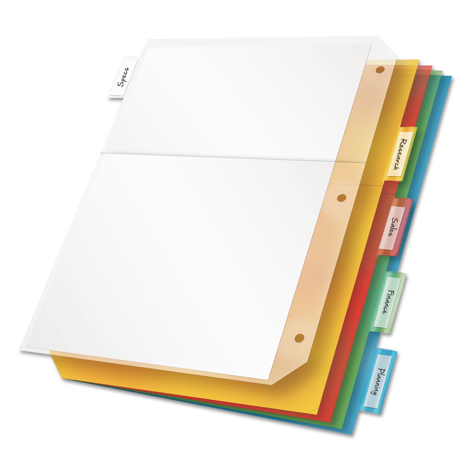 Cardinal Poly Ring Binder Pockets, 8.5 x 11, Letter, Assorted Colors, 5/Pack (84009)