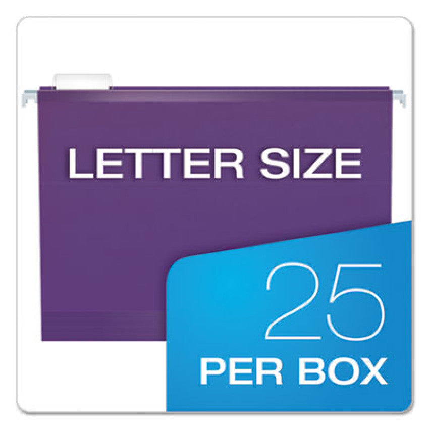 Colored Reinforced Hanging Folders, Letter Size, 1/5-Cut Tabs, Assorted Bold Colors, 25/Box