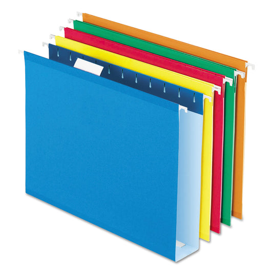 Pendaflex Extra Capacity Reinforced Hanging File Folders with Box Bottom, 2" Capacity, Letter Size, 1/5-Cut Tab, Assorted Colors,25/BX (4152X2ASST)