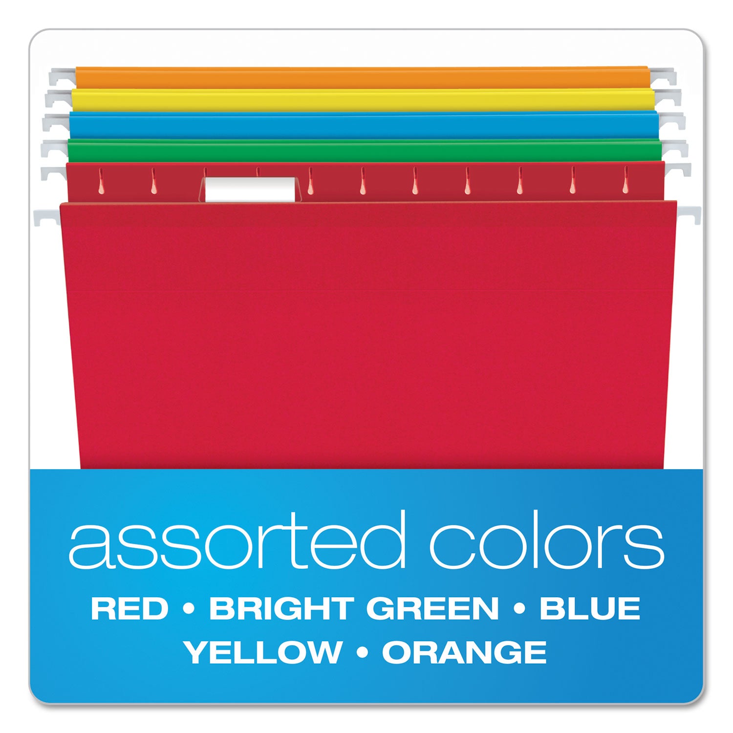 Pendaflex Colored Reinforced Hanging Folders, Letter Size, 1/5-Cut Tabs, Assorted Bright Colors, 25/Box (415215ASST)