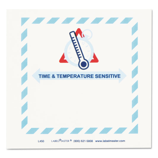 LabelMaster Shipping and Handling Self-Adhesive Labels, TIME and TEMPERATURE SENSITIVE, 5.5 x 5, Blue/Gray/Red/White, 500/Roll (L450)