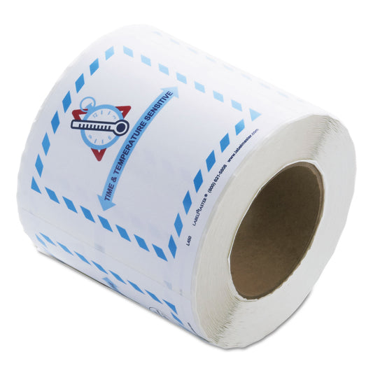 LabelMaster Shipping and Handling Self-Adhesive Labels, TIME and TEMPERATURE SENSITIVE, 5.5 x 5, Blue/Gray/Red/White, 500/Roll (L450)