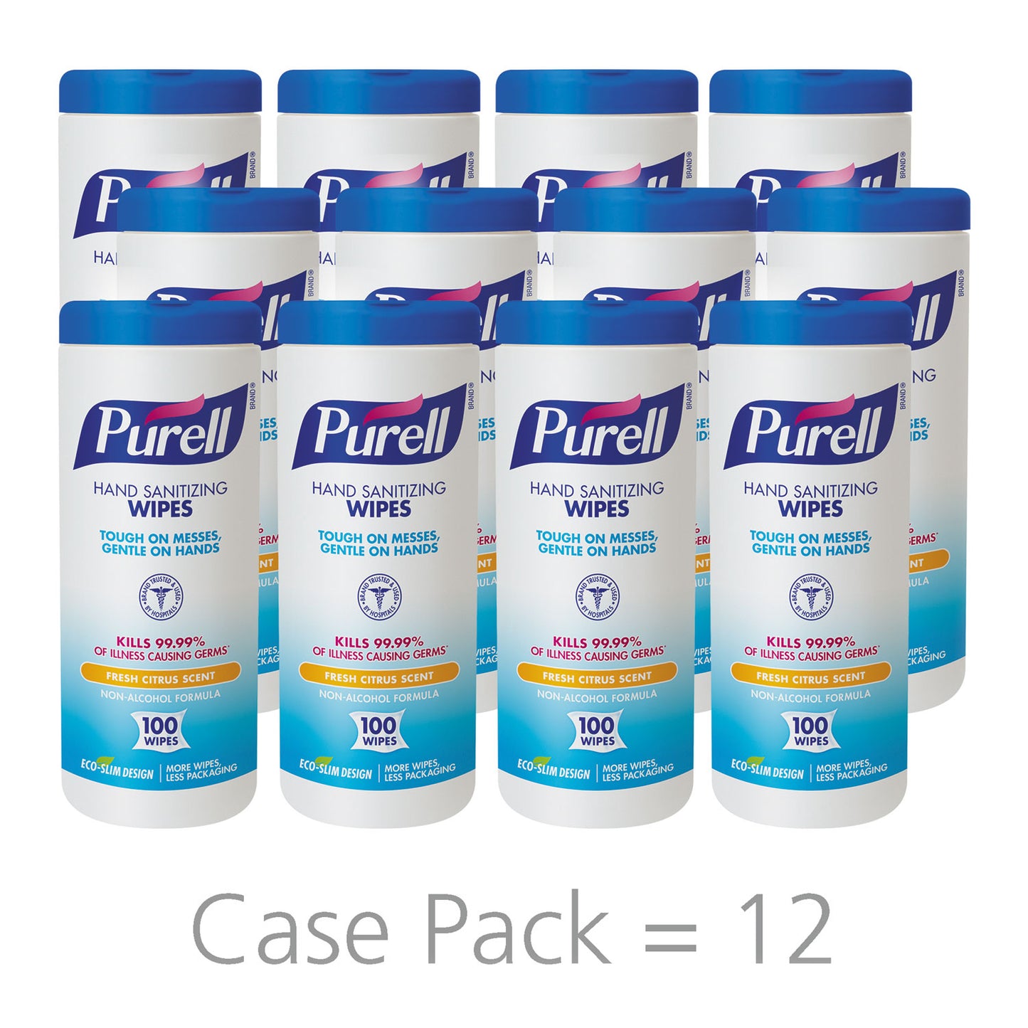 PURELL Premoistened Hand Sanitizing Wipes, 5.78 x 7, Fresh Citrus, White, 100/Canister, 12 Canisters/Carton (911112CT)