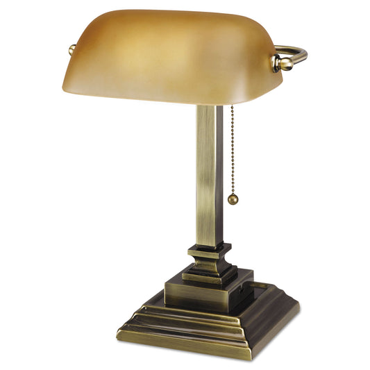 Alera Traditional Banker's Lamp with USB, 10w x 10d x 15h, Antique Brass (LMP517AB)