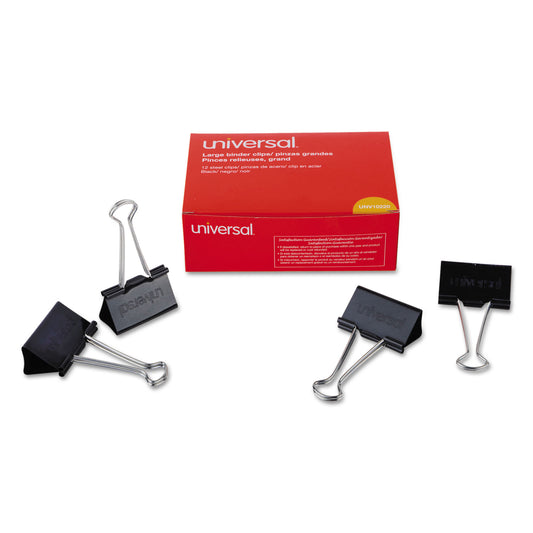 Universal Binder Clips, Large, Black/Silver, 12/Box (10220)