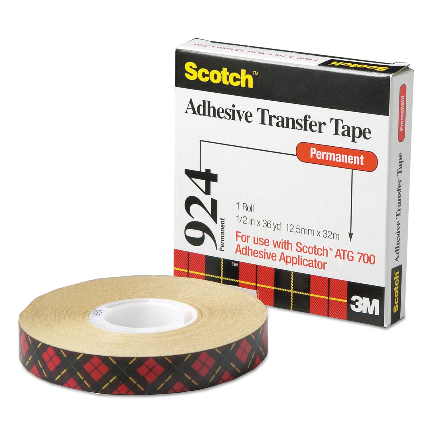 Scotch ATG Adhesive Transfer Tape, Permanent, Holds Up to 0.5 lbs, 0.5" x 36 yds, Clear (92412)