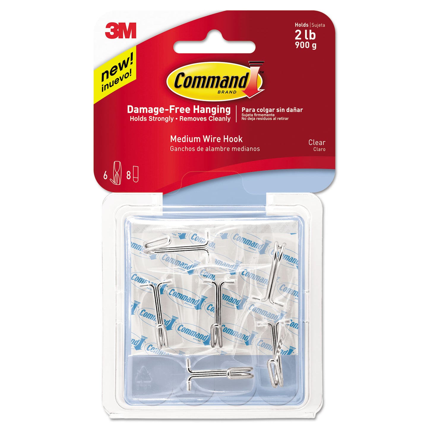 Command Clear Hooks and Strips, Medium, Plastic, 2 lb Capacity, 6 Hooks and 8 Strips/Pack (17065CLRVPES)