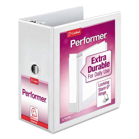 Cardinal Performer ClearVue Slant-D Ring Binder, 3 Rings, 5" Capacity, 11 x 8.5, White (17950)