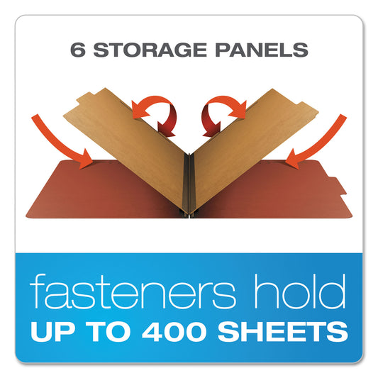 Pendaflex Six-Section Pressboard Classification Folders, 2" Expansion, 2 Dividers, 6 Fasteners, Legal Size, Red Exterior, 10/Box (2257R)