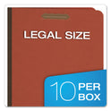 Pendaflex Six-Section Pressboard Classification Folders, 2" Expansion, 2 Dividers, 6 Fasteners, Legal Size, Red Exterior, 10/Box (2257R)