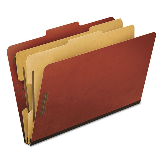 Pendaflex Six-Section Pressboard Classification Folders, 2" Expansion, 2 Dividers, 6 Fasteners, Legal Size, Red Exterior, 10/Box (2257R)