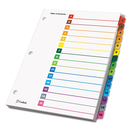Cardinal OneStep Printable Table of Contents and Dividers, 15-Tab, 1 to 15, 11 x 8.5, White, Assorted Tabs, 1 Set (61518)