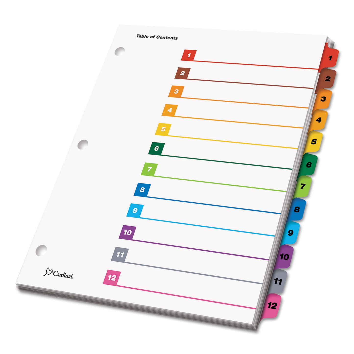 Cardinal OneStep Printable Table of Contents and Dividers, 12-Tab, 1 to 12, 11 x 8.5, White, Assorted Tabs, 1 Set (61218)