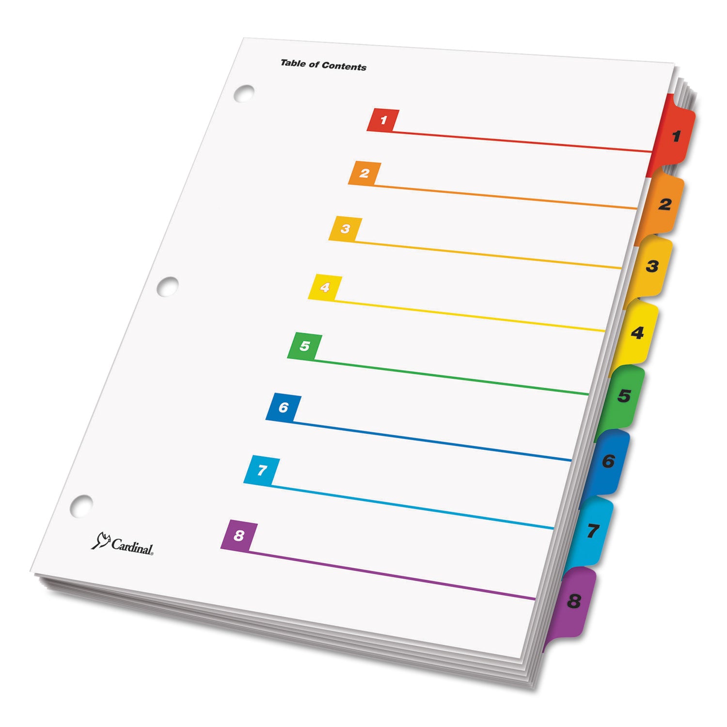 Cardinal OneStep Printable Table of Contents and Dividers, 8-Tab, 1 to 8, 11 x 8.5, White, Assorted Tabs, 1 Set (60818)