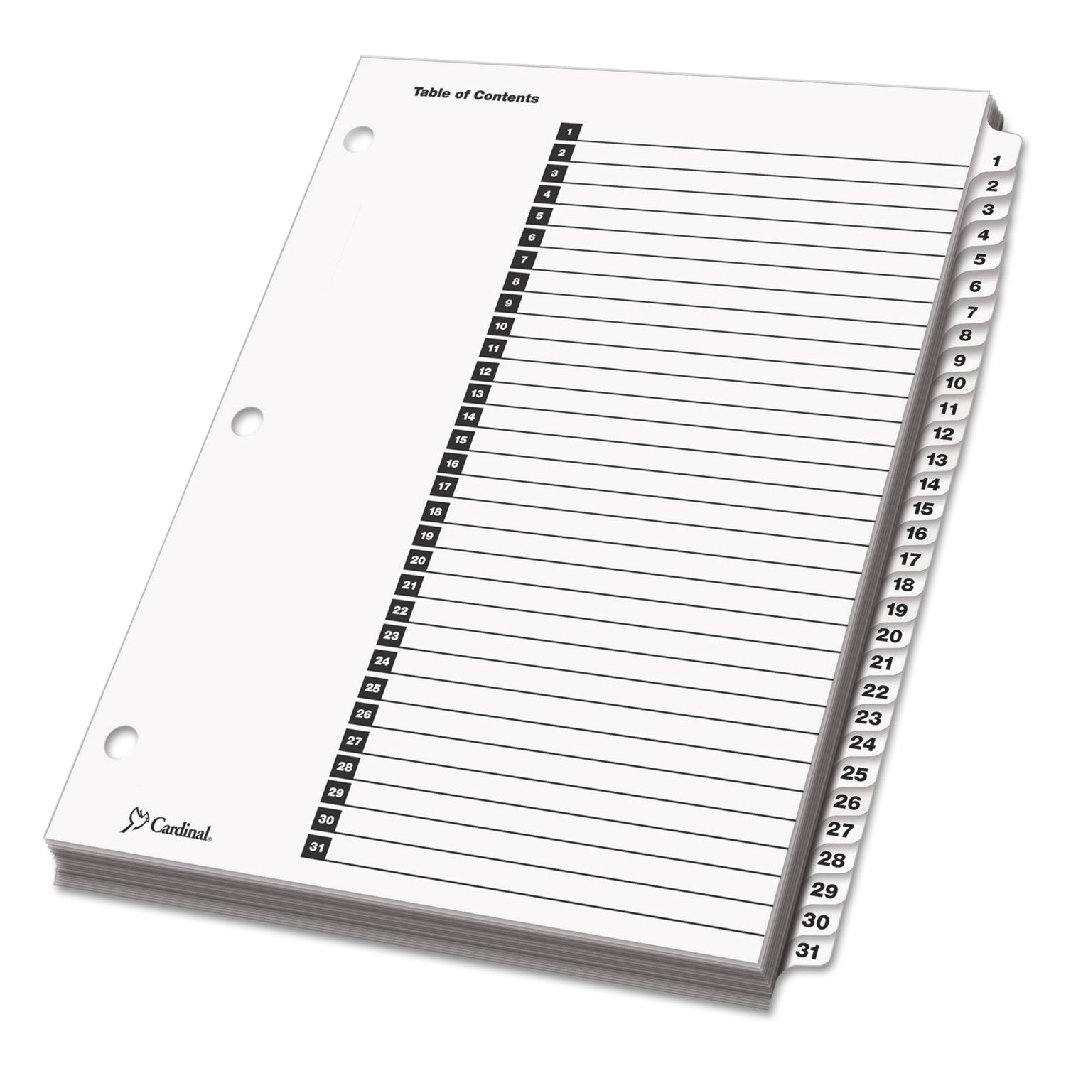 Cardinal OneStep Printable Table of Contents and Dividers, 31-Tab, 1 to 31, 11 x 8.5, White, White Tabs, 1 Set (60113)