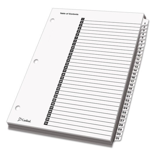 Cardinal OneStep Printable Table of Contents and Dividers, 31-Tab, 1 to 31, 11 x 8.5, White, White Tabs, 1 Set (60113)