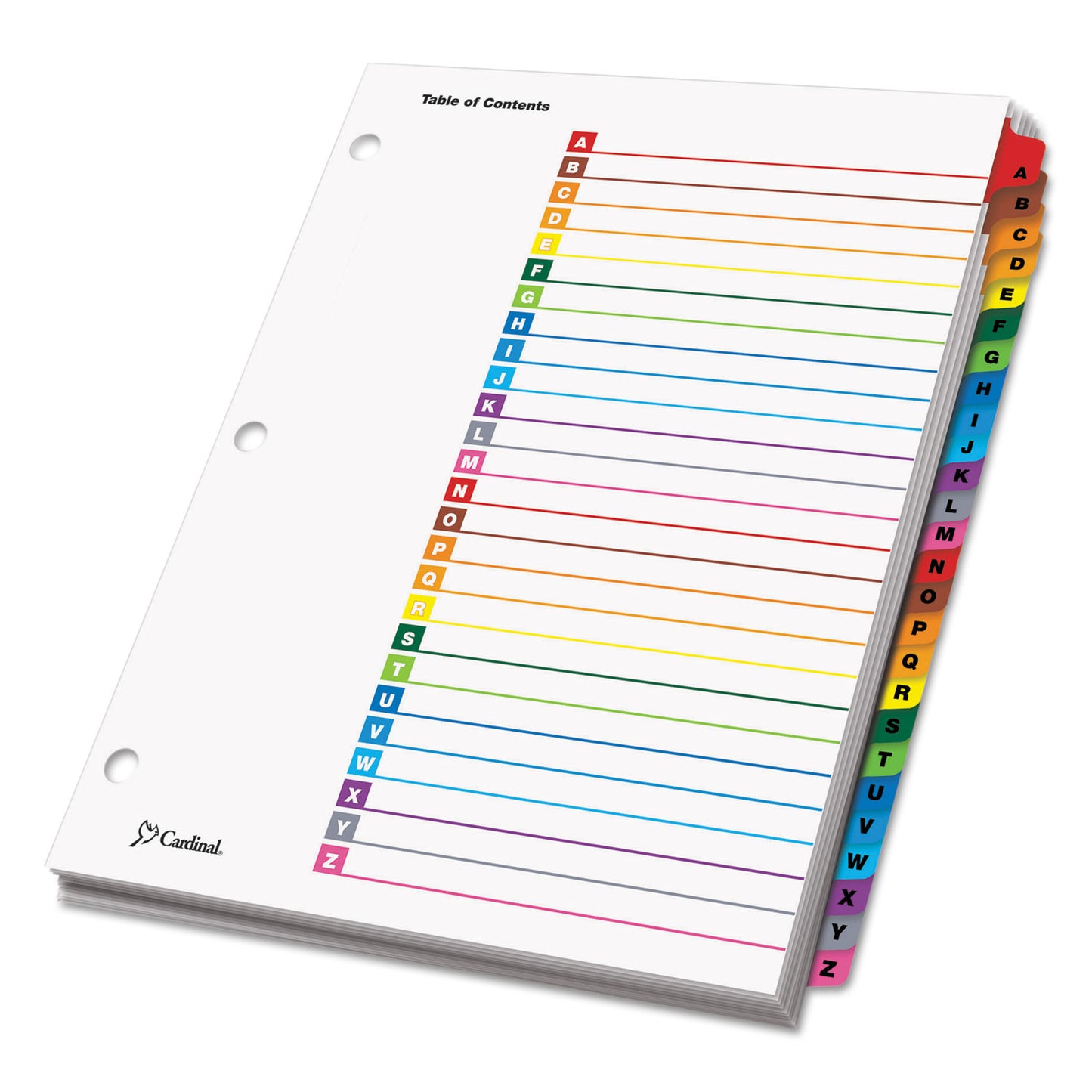 Cardinal OneStep Printable Table of Contents and Dividers, 26-Tab, A to Z, 11 x 8.5, White, Assorted Tabs, 1 Set (60218)