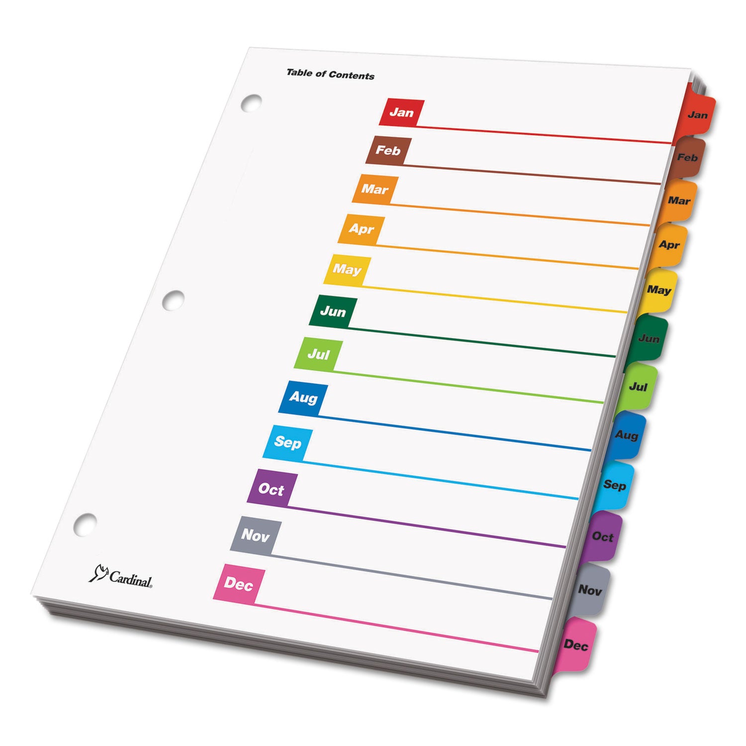 Cardinal OneStep Printable Table of Contents and Dividers, 12-Tab, Jan. to Dec., 11 x 8.5, White, Assorted Tabs, 1 Set (60318)