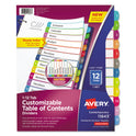 Avery Customizable TOC Ready Index Multicolor Tab Dividers, 12-Tab, 1 to 12, 11 x 8.5, White, Contemporary Color Tabs, 1 Set (11843)