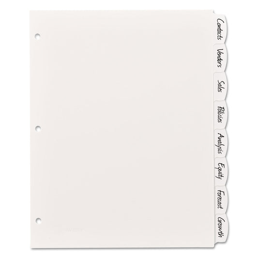 Avery Write and Erase Big Tab Durable Plastic Dividers, 3-Hole Punched, 8-Tab, 11 x 8.5, White, 1 Set (16371)