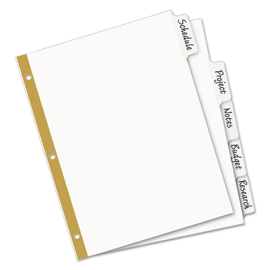 Avery Write and Erase Big Tab Paper Dividers, 5-Tab, 11 x 8.5, White, White Tabs, 1 Set (23075)