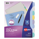 Avery Write and Erase Big Tab Durable Plastic Dividers, 3-Hole Punched, 8-Tab, 11 x 8.5, Assorted, 1 Set (16171)