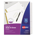 Avery Write and Erase Big Tab Paper Dividers, 5-Tab, 11 x 8.5, White, White Tabs, 1 Set (23075)