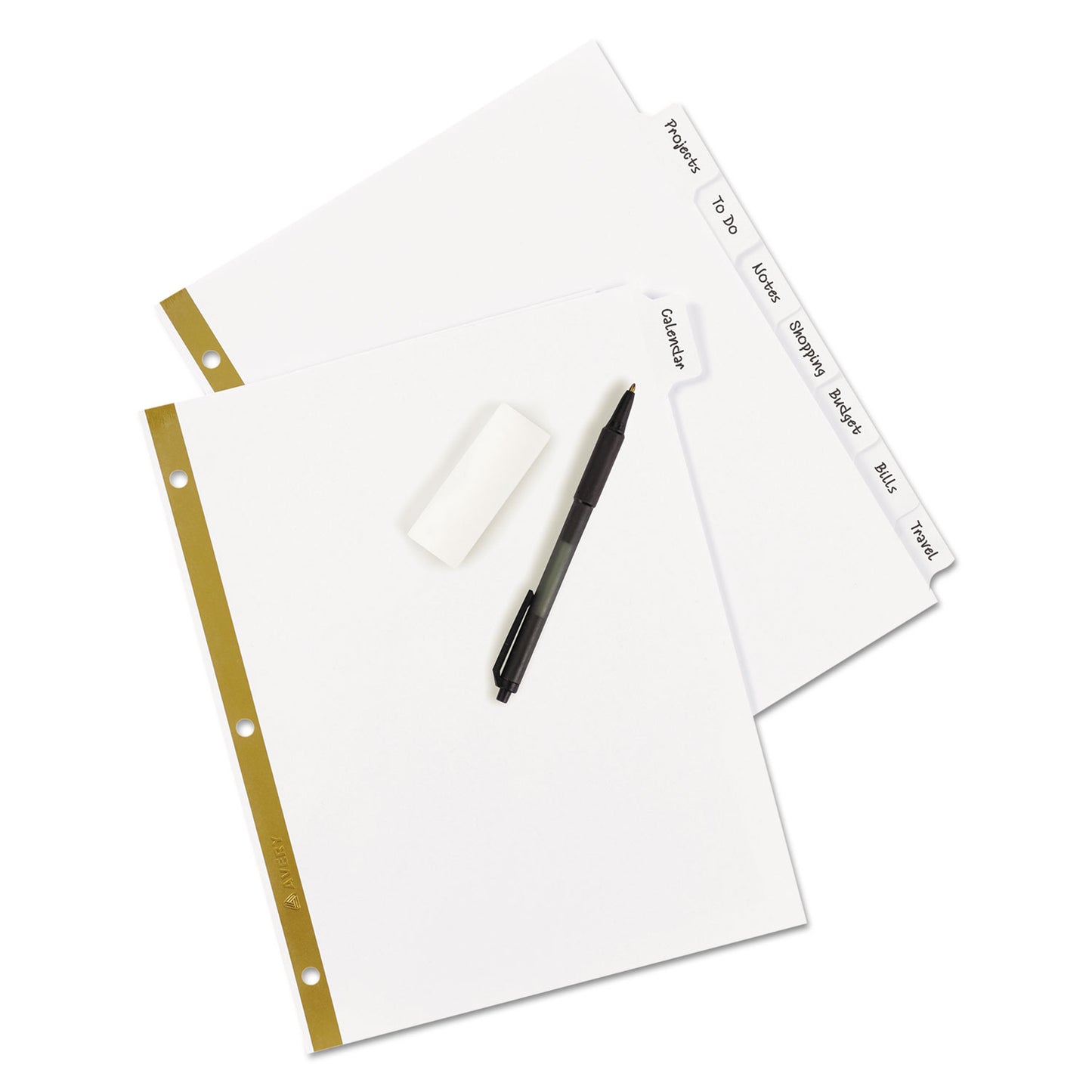 Avery Write and Erase Big Tab Paper Dividers, 8-Tab, 11 x 8.5, White, White Tabs, 1 Set (23078)