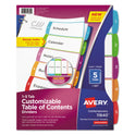 Avery Customizable TOC Ready Index Multicolor Tab Dividers, 5-Tab, 1 to 5, 11 x 8.5, White, Contemporary Color Tabs, 1 Set (11840)