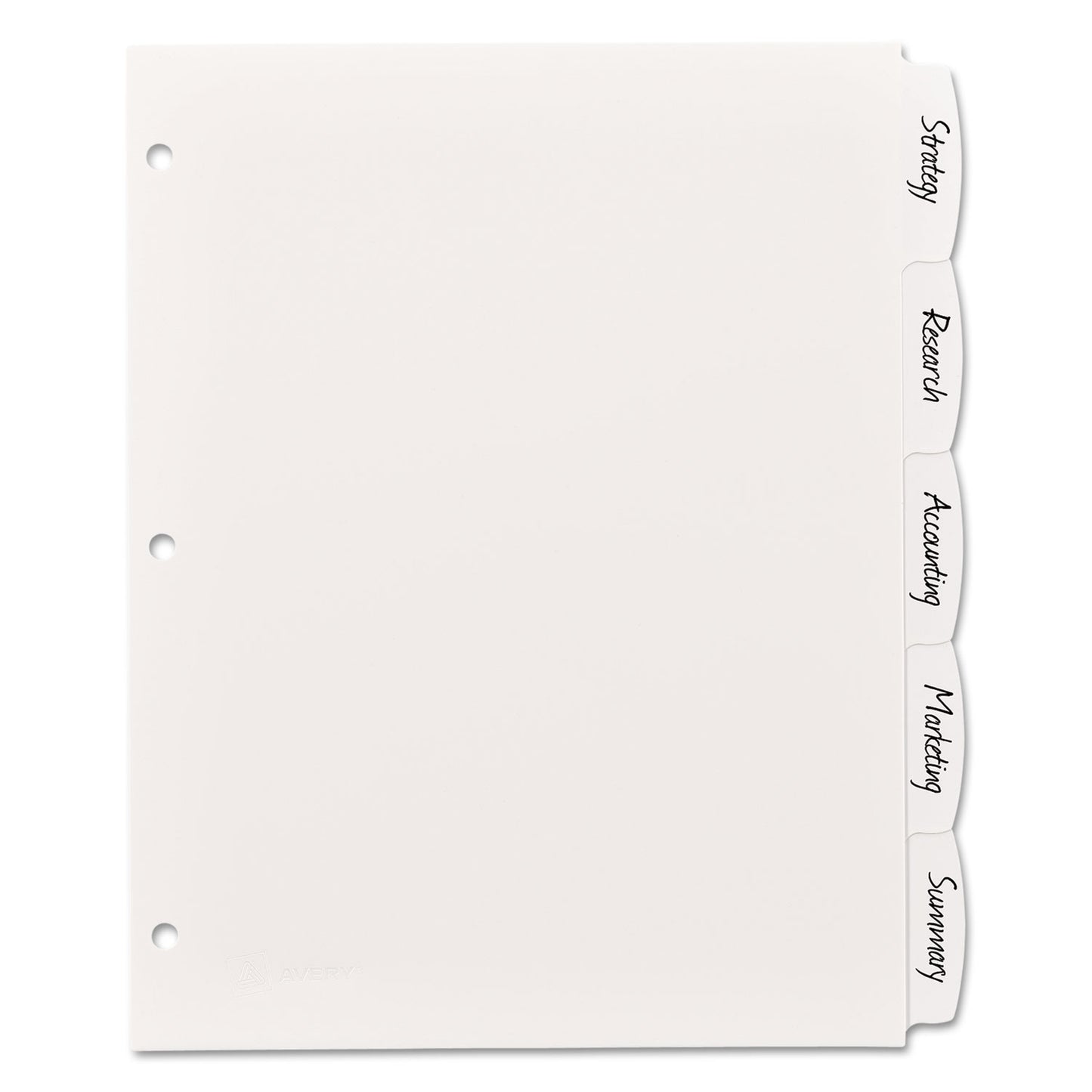 Avery Write and Erase Big Tab Durable Plastic Dividers, 3-Hole Punched, 5-Tab, 11 x 8.5, White, 1 Set (16370)