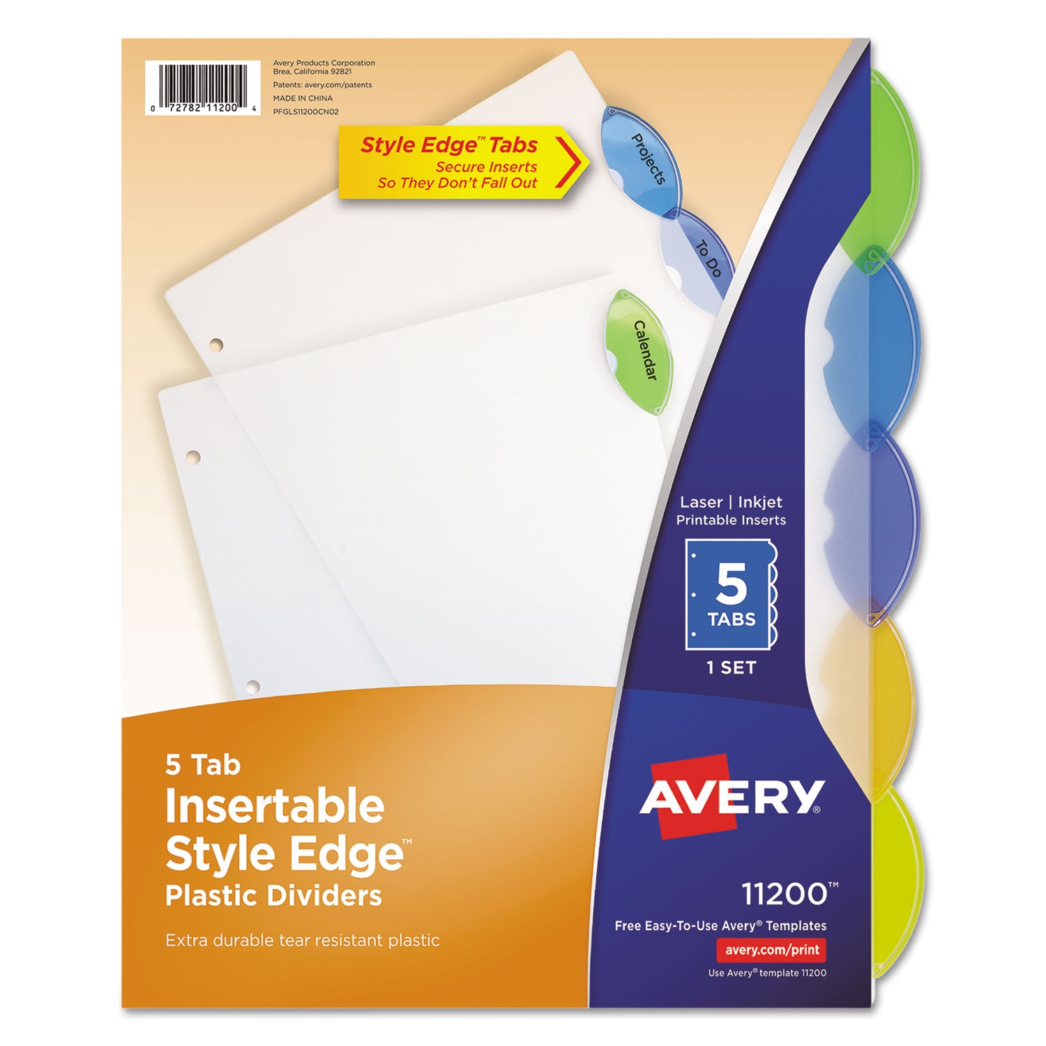 Avery Insertable Style Edge Tab Plastic Dividers, 5-Tab, 11 x 8.5, Translucent, 1 Set (11200)