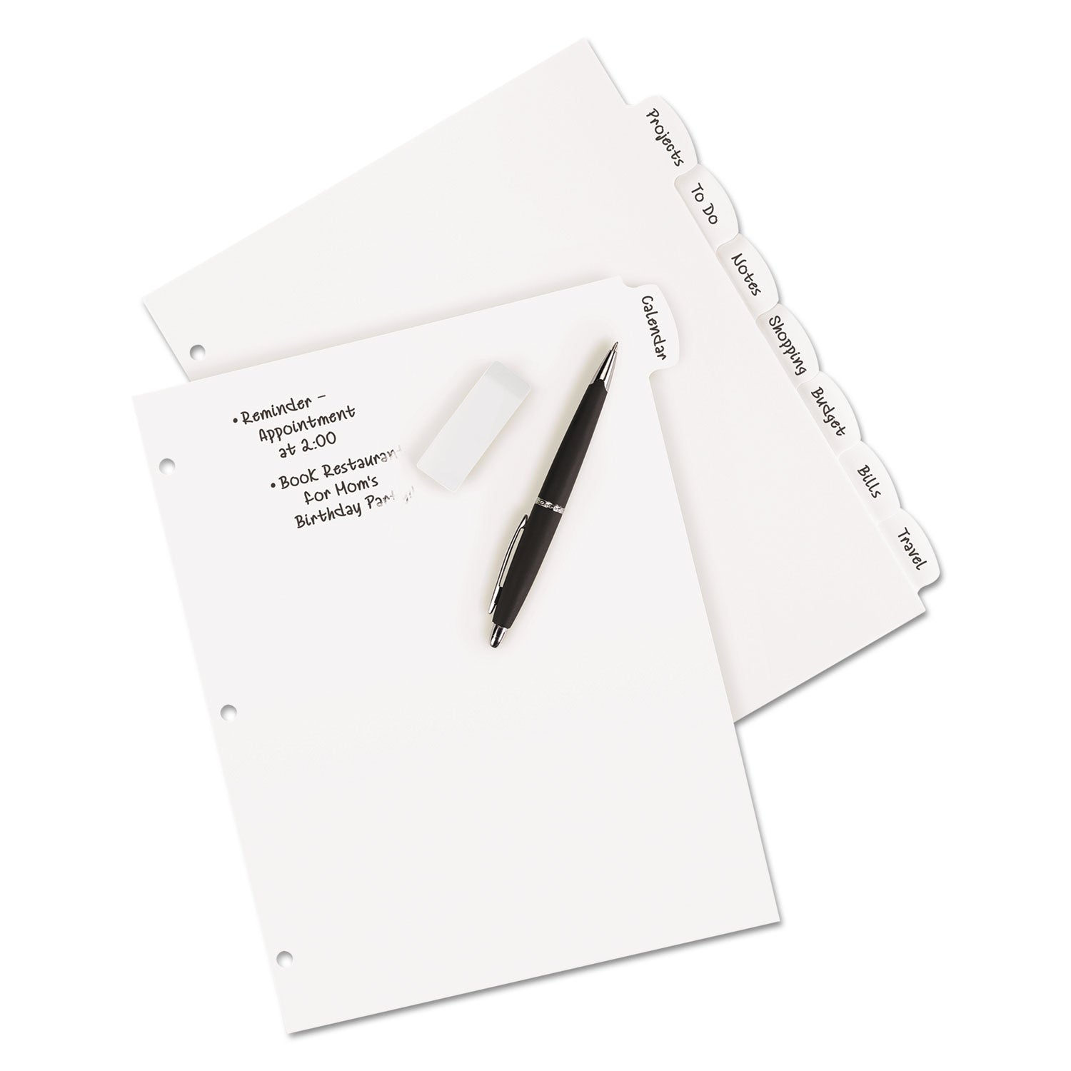 Avery Write and Erase Big Tab Durable Plastic Dividers, 3-Hole Punched, 8-Tab, 11 x 8.5, White, 1 Set (16371)